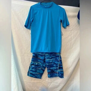 Boys 10/12 Zero exposure  Blue Swimsuit Shorts And Rashguard Swim Shirt